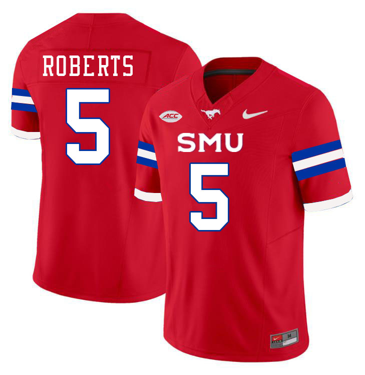 SMU Mustangs #5 Elijah Roberts Jersey College Football Uniforms-Red